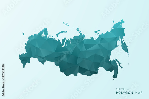 Russia Map - Polygon style vector illustration in teal blue-green low poly geometric design, modern minimal silhouette.
