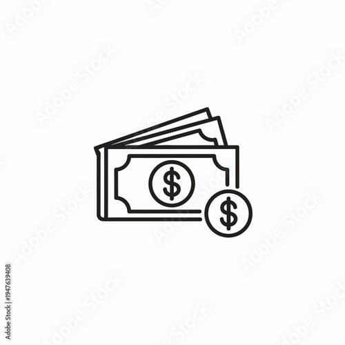 Money Outline Icon Dollar Bills and Coin vector illustration