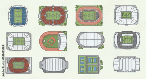 Overhead Views of Various Stadiums and Sports Arenas.