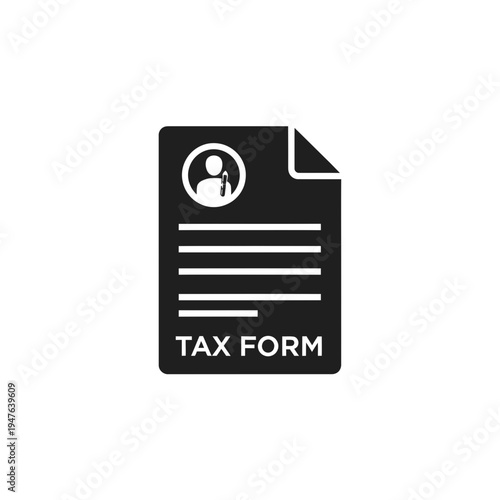 Tax Form Document Icon Black and White vector illustration