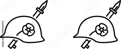 Military helmets with flowers and swords Vector