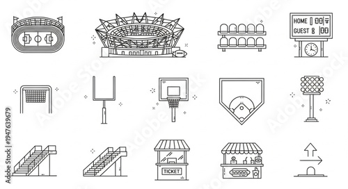 Collection of Sports and Recreation Icons in Sketch Style.