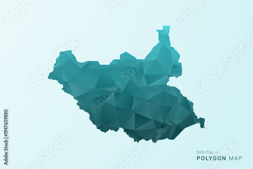 South Sudan Map - Polygon style vector illustration in teal blue-green low poly geometric design, modern minimal silhouette.