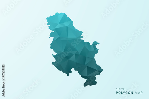 Serbia Map - Polygon style vector illustration in teal blue-green low poly geometric design, modern minimal silhouette.
