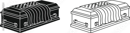 Black and white illustration of two coffins side by side Vector