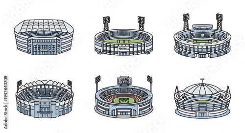 Six Stadium Illustrations - Architectural Designs for Sports and Entertainment Venues.