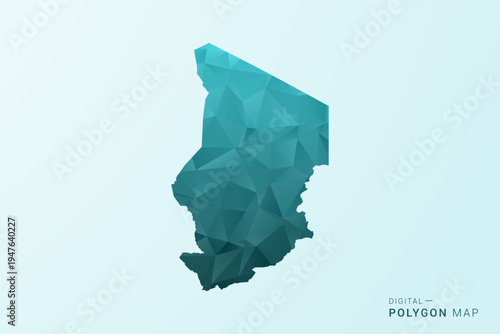 Chad Map - Polygon style vector illustration in teal blue-green low poly geometric design, modern minimal silhouette.