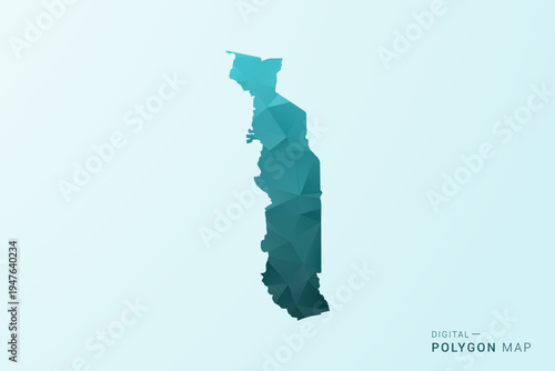 Togo Map - Polygon style vector illustration in teal blue-green low poly geometric design, modern minimal silhouette.