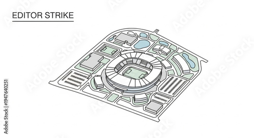 Aerial View of a Stadium Complex with Parking and Landscaping.