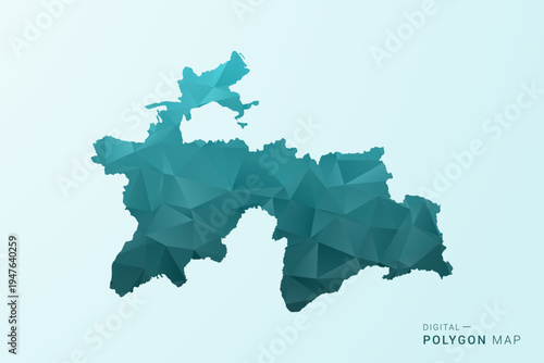Tajikistan Map - Polygon style vector illustration in teal blue-green low poly geometric design, modern minimal silhouette.
