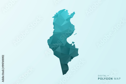 Tunisia Map - Polygon style vector illustration in teal blue-green low poly geometric design, modern minimal silhouette.