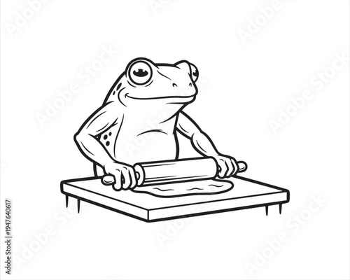 Frog Sculpting Clay on Table Line Art Illustration – Cartoon Artist Frog Character
