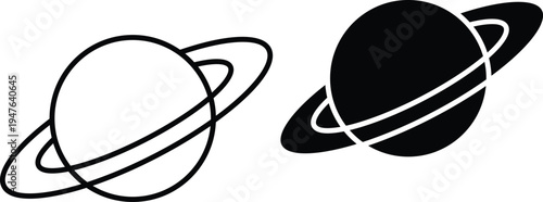 Black and white saturn planet with rings