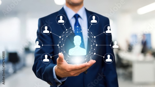 Professional utilizing digital network and team collaboration technology