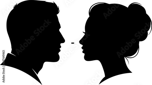 Vector silhouette cameo man and woman portrait in profile
