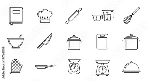 Kitchenware Icons Set: Cooking Tools and Utensils for Recipes and Food Preparation