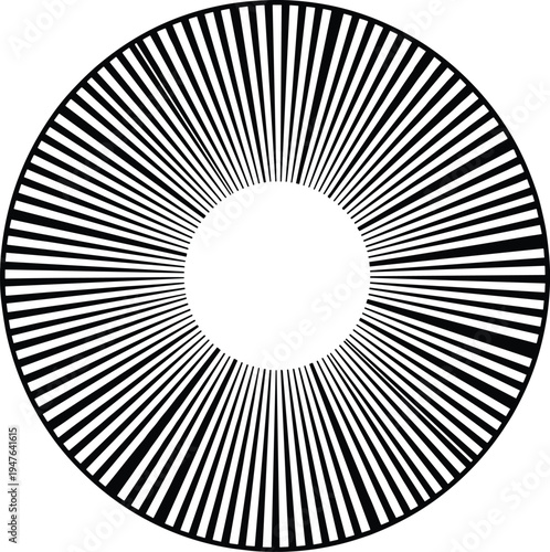 Abstract radial black and white optical illusion circle pattern with geometric lines hypnotic symmetry modern minimalist background design high contrast