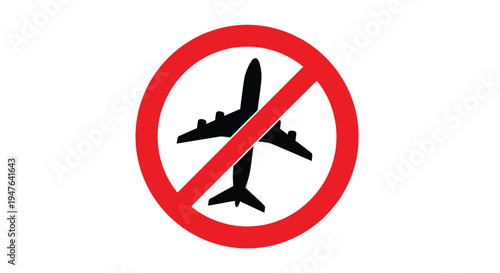A red prohibition sign displaying a silhouette of an airplane
