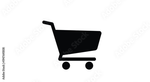 Simple black silhouette of a shopping cart on a white background