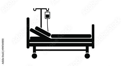 Simple black silhouette of a hospital bed with an iv drip stand