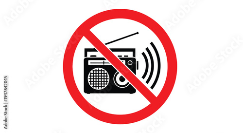 No radios allowed a prohibition sign featuring a radio silhouette