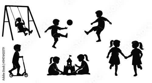 Children playing outdoors a silhouette illustration of joyful childhood activities