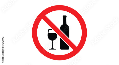 Prohibition sign featuring a bottle and glass with a red slash