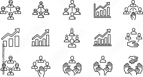 PrintTeamwork, Collaboration, and Growth Icons for Leadership, Business Development, and Organizational Success