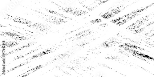 Minimalist diagonal lines and a distressed, grainy grunge texture to create a dynamic sense of motion and artistic grit on white background