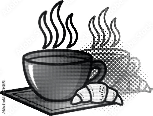 coffee cup halftone risograph mug breakfast drink caffeine morning cafe screentone vintage retro pop style