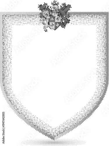 shield protection halftone risograph safety security guard crest armor symbol heraldic screentone vintage retro monochrome