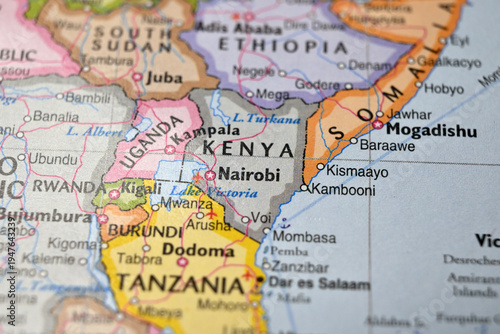 Blurred World Map Highlighting Kenya Travel, Geography, and Global Location Concept