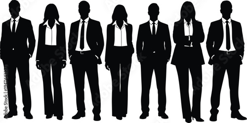 Business people silhouette team men and women professionals standing corporate workers group black silhouette isolated vector illustration set