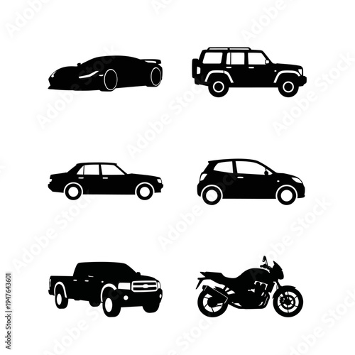 Collection of various vehicle silhouettes.