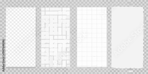 Three rectangular paper textures with varying grid and torn edges