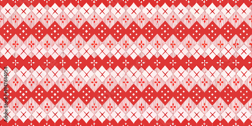 A repeating pattern of red and white geometric diamond shapes