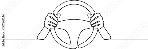 driver holds steering wheel. one line art icon drawing vector