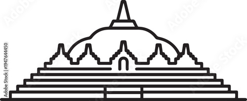 Candi borobudur temple in Java island Indonesia. one line art icon drawing vector