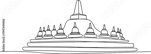 Candi borobudur temple in Java island Indonesia. one line art icon drawing vector