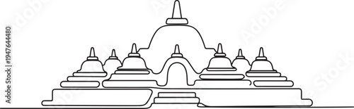 Candi borobudur temple in Java island Indonesia. one line art icon drawing vector