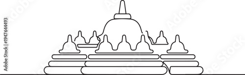 Candi borobudur temple in Java island Indonesia. one line art icon drawing vector