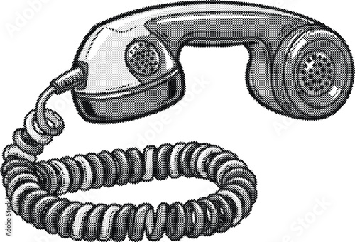 vintage telephone halftone risograph retro phone equipment grunge offset print screentone pop style monochrome