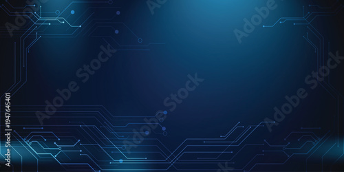 Blue circuit technology background with digital lines and copy space