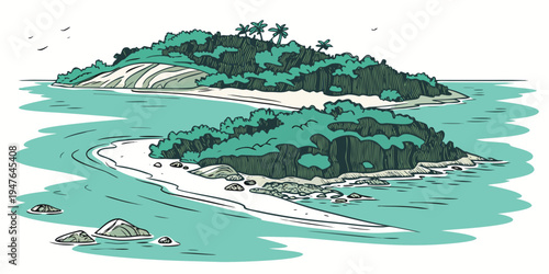 A small island with trees and a sandy beach Vector