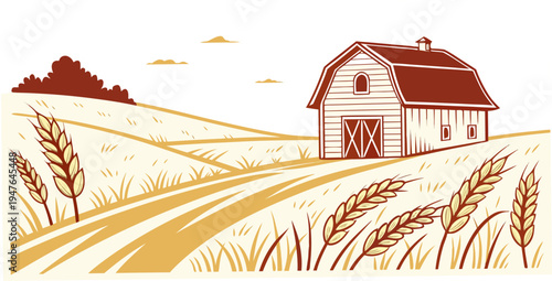 A small house on a rural road surrounded by wheat Vector