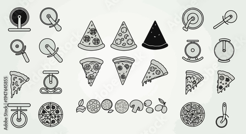 Pizza Slice Icons and Ingredients Set