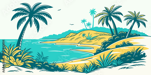 A tropical island with palm trees and sandy beach Vector