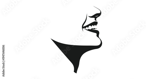 Minimalist black silhouette of a woman s face in profile laughing