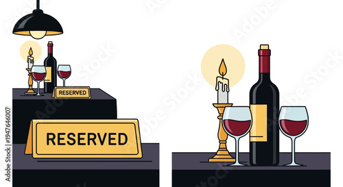 Restaurant Table Reserved Sign, Wine, Glasses, Candlelight, Romantic Dinner