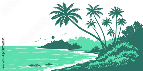 A tropical island with palm trees on the beach Vector